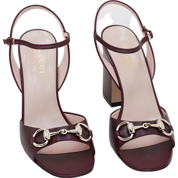 Gucci Horsebit Ankle-Strap Block Heel Sandals Rosso Ancora Red Women's US 5 - Picture 1 of 6